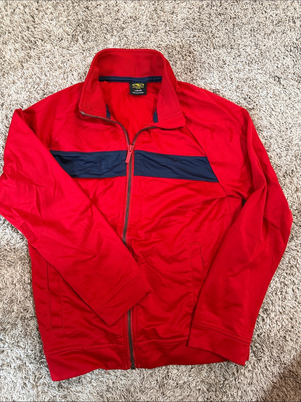 Athletic Works Boys Red Track Jacket with Navy Stripe Size L 10-12